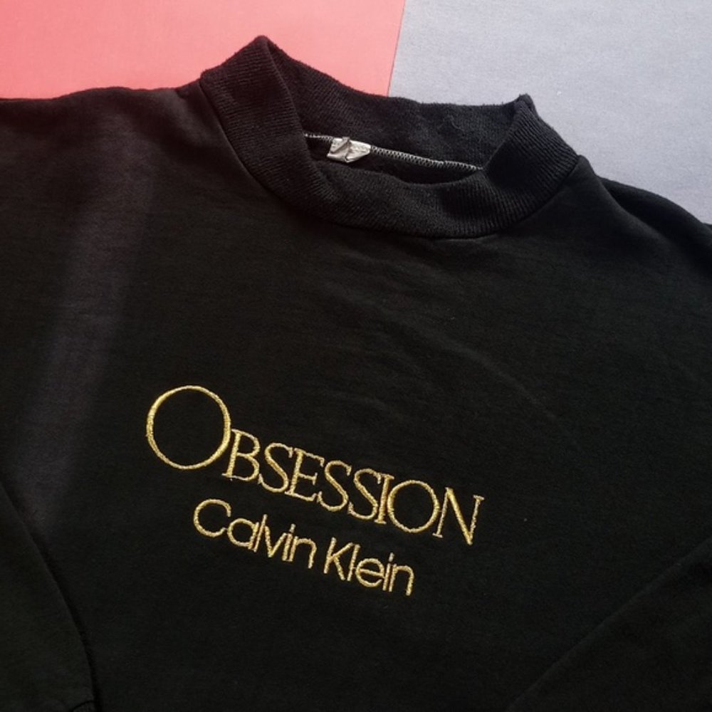 Vintage 1990s Obsession Calvin Klein Embroidered Crew Neck Sweater UNISEX - Picture 2 of 15